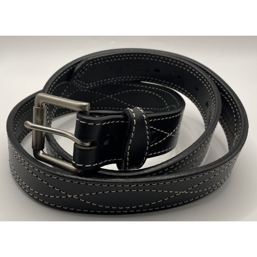 Gingerich Black Leather White Stitching Western Belt Men's Size 48" Heavy Duty